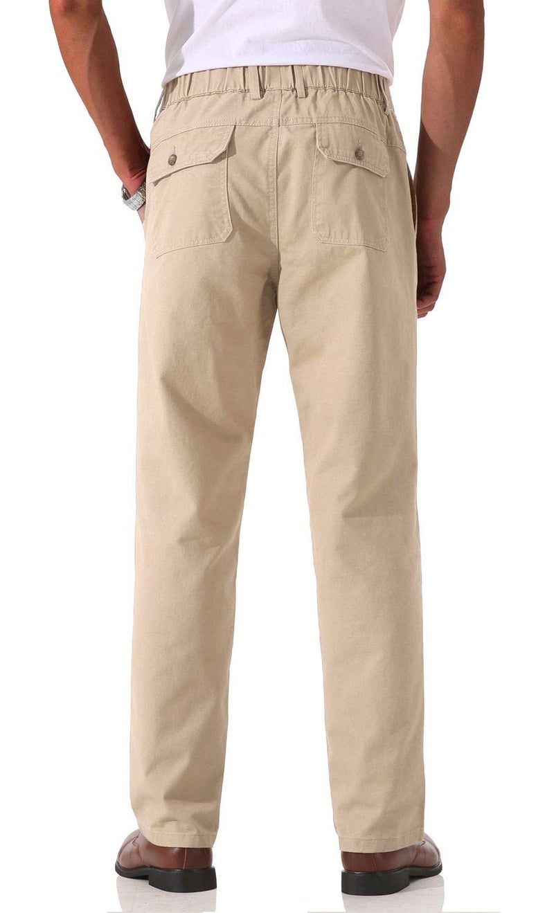 Soojun Men's Cotton Relaxed Fit Full Elastic Waist Twill Pants, Khaki, 36W x 32L - Image 4